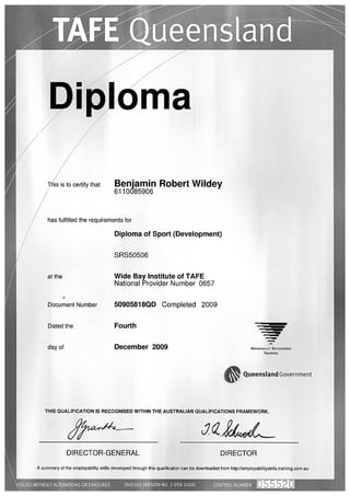 Diploma of Sport (Development) SRS50506 TAFE Dec 2009