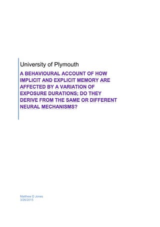 University of Plymouth
Matthew D Jones
3/26/2015
 