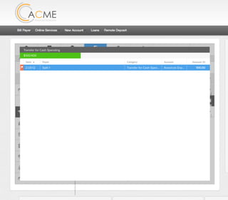 All Accounts Aug 30,2012 - Nov 26,2012 Search by payee,account,tags,amount,category or date Add Transactions
Accounts Spending Debts Net Worth ?
All Accounts Aug 30,2012 - Nov 26,2012 Search by payee,account,tags,amount,category or dateAll Accounts Aug 30,2012 - Nov 26,2012 Search by payee,account,tags,amount,category or date
Transactions Budgets
OVERALL BUDGET 500 / 1000$
Auto & Tranportation
Bills & Utilities
Education
Entertainment
Food & Dining
Gifts & Donations
Health & Fitness
HomeInvestments
Kids
Education 71 / 159$
Student Loans 71 / 159$
Books & Supplies 0 /$ 50.00
All Accounts Aug 30,2012 - Nov 26,2012 Search by payee,account,tags,amount,category or date
2/25/12 COMCAST CABLE/INTERNET
Payee Category Amount ($)AccountDate
Transfer for Cash Spending
$100/400
2/25/12 American Exp...Split 1 Transfer for Cash Spen... 100.00
 