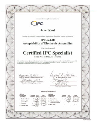 Janet Kaul IPC-610 Certified