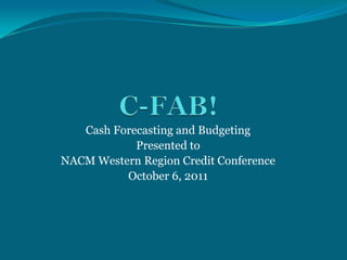 C-FAB! Cash Forecasting and Budgeting Presented to NACM Western Region Credit Conference October 6, 2011 