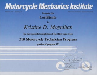 MMI CERTIFICATE OF COMPLETION