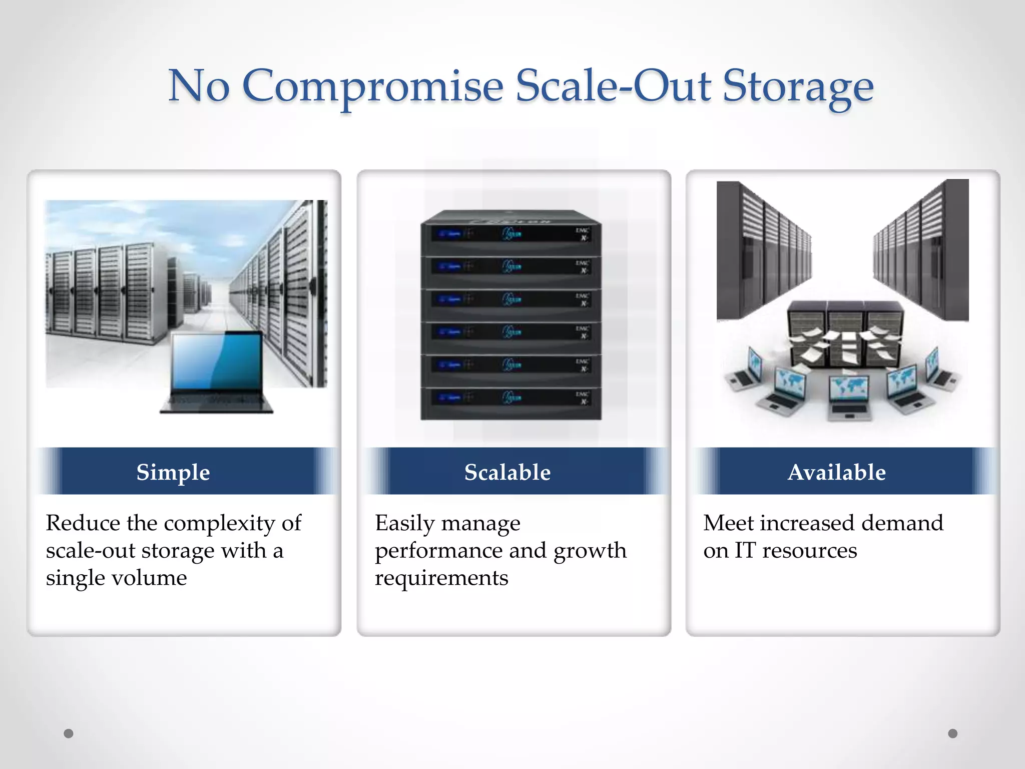 AvailableSimple Scalable
No Compromise Scale-Out Storage
 