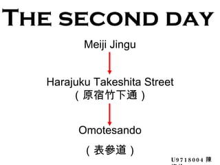 The second day Meiji Jingu Harajuku Takeshita Street （原宿竹下通） Omotesando （表參道） U9718004 陳姿伶 