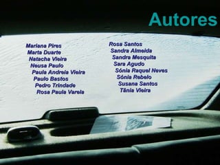 Autores Mariana Pires Marta Duarte Natacha Vieira Neusa Paulo Paula Andreia Vieira Paulo Bastos Pedro Trindade Rosa Paula Varela Rosa Santos Sandra Almeida Sandra Mesquita Sara Agudo Sónia Raquel Neves Sónia Rebelo Susana Santos Tânia Vieira 
