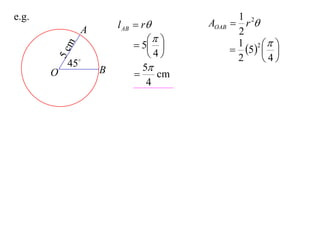e.g.                                        1
                       l AB  r      AOAB  r 2
               A                            2
                                         1 2 
                             5           5  
           m
                               4                 
       5c  45
                                            2     4
                   B          5
       O                        cm
                               4
 