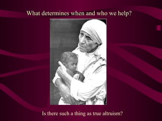 What determines when and who we help? Is there such a thing as true altruism? 