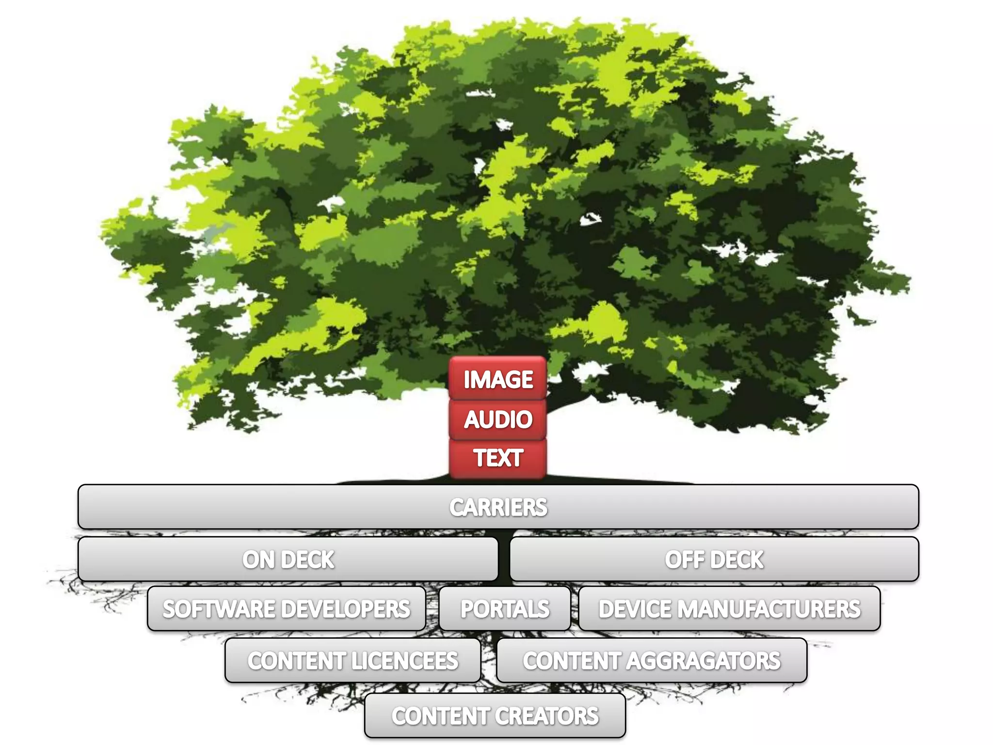 IMAGEAUDIOTEXTCARRIERSON DECKOFF DECKPORTALSDEVICE MANUFACTURERSSOFTWARE DEVELOPERSCONTENT AGGRAGATORSCONTENT LICENCEESCONTENT CREATORS