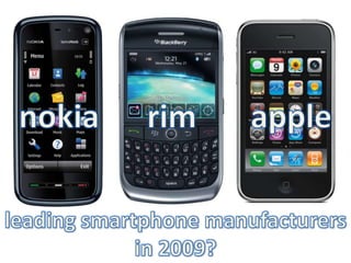 nokia<br />rim<br />apple<br />leading smartphone manufacturersin 2009?<br />