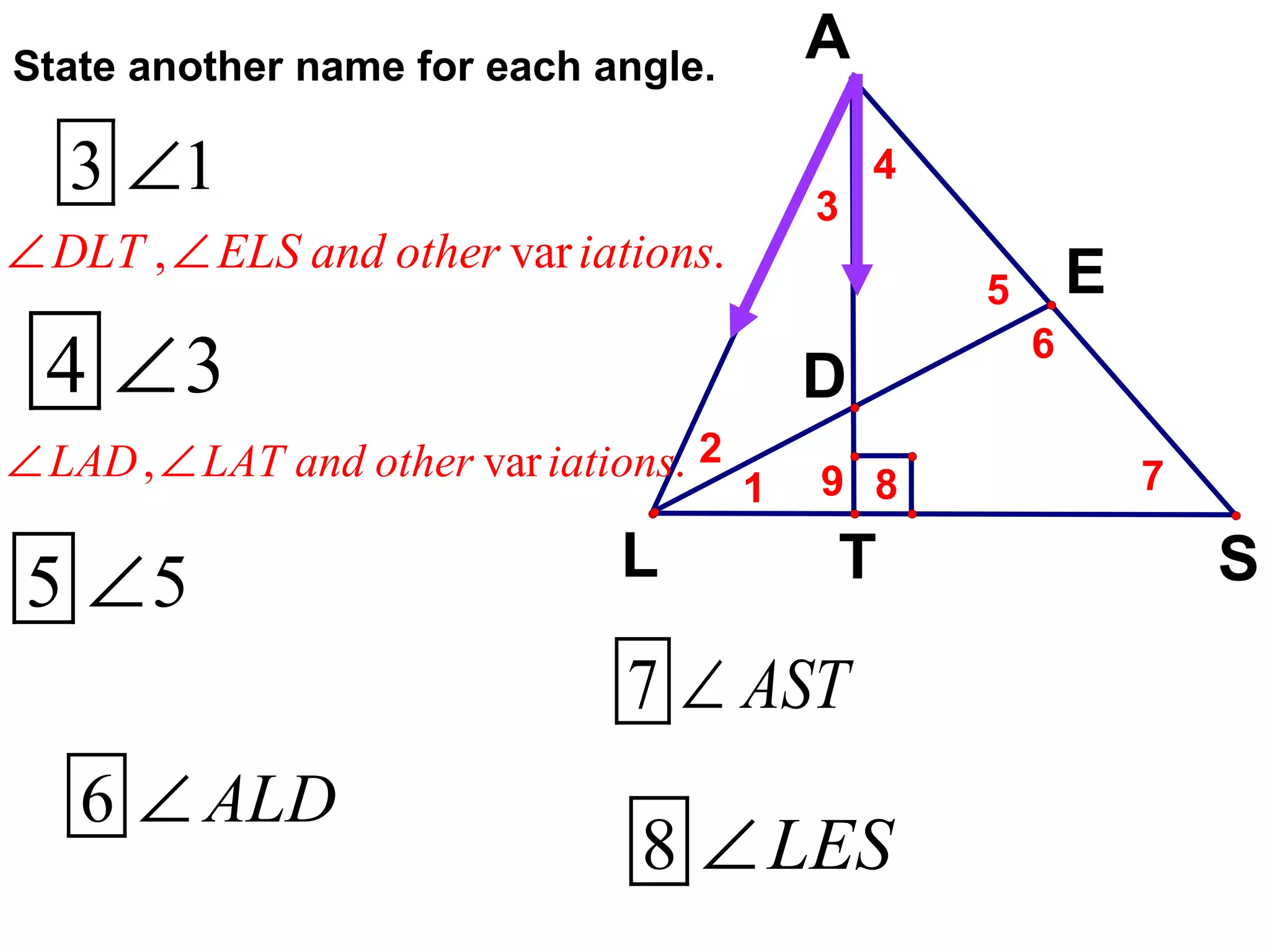 State another name for each angle. 