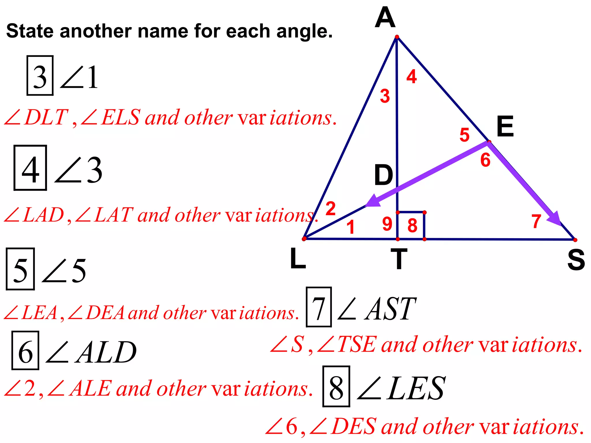 State another name for each angle. 