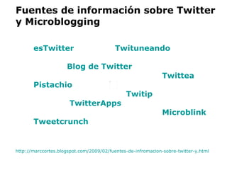 esTwitter   Twituneando   Blog de Twitter   Twittea Pistachio   Twitip   TwitterApps   Microblink Tweetcrunch Fuentes de i...