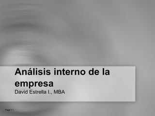 Análisis interno de la empresa David Estrella I., MBA 