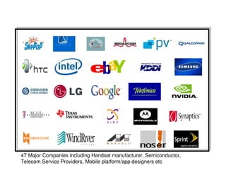 47 Major Companies including Handset manufacturer, Semiconductor,
Telecom Service Providers, Mobile platform/app designers etc
 
