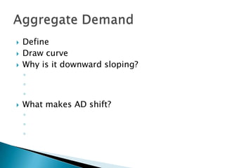 DefineDraw curveWhy is it downward sloping?What makes AD shift?Aggregate Demand
