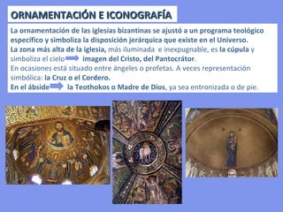 FALTA DE PERSPECTIVA
En las representaciones de
edificios, mobiliario u objetos, no
se aplica la lógica constructiva ni la
lógica visual. Las arquitecturas no
intentan crear un espacio
ficticio, un espacio que entre en
contradicción con la esencia
bidimensional del muro o que
contribuya a hacer percibir una
engañosa profundidad inexistente.
El fondo dorado actúa como
límite de personajes, naturalezas
y arquitecturas. Más allá de ese
reluciente oro no existe nada.
Las arquitecturas y los distintos
elementos tridimensionales no
intentarán profundizar en el
espacio, sino avanzar hacia el
espectador para dar lugar a una
"perspectiva invertida".
 