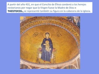 ICONOGRAFÍA DE LA VIRGEN
VIRGEN CONDUCTORA -HODIGITRIA-
VIRGEN ORANTE –BLACHERNITISSA-
VIRGEN THEOTOKOS O NIKOPEIA
VIRGEN DE LA LECHE -GALAKTOTROPHOUSA-
VIRGEN DE LA TERNURA -ELEUSA-
 