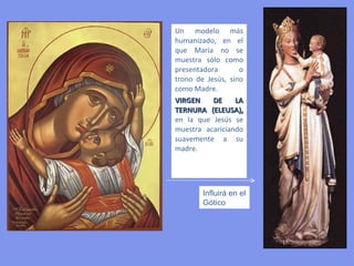 “BLACHERNITISSA” - Orante –
La Virgen se presenta con los brazos extendidos
hacia arriba mostrando su misión intercesora y
suplicante ante Dios. En ocasiones, aparece en
su seno una aureola o círculo con el Niño
 