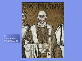 JUSTINIANO
                                        REALIZANDO
                                        UNA OFRENDA
                                        A SAN VITAL




La contraposición entre unos rostros muy expresivos y
unos cuerpos rígidos e hieráticos responde a la idea
cristiana de un cuerpo material perecedero y un espíritu
(transmitido por la intensa y fija mirada) inmortal.
 