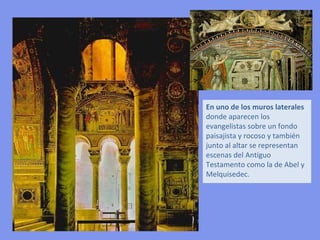 Elementos alegóricos:
la fuente de la vida =
bautismo




                         No se utiliza la técnica de la perspectiva.
                         Sólo en el tratamiento de los pliegues o en algunos
                         elementos arquitectónicos se adivina una cierta
                         voluntad de crear distintos planos de profundidad.
 