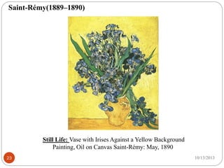 Still Life: Vase with Irises Against a Yellow Background
Painting, Oil on Canvas Saint-Rémy: May, 1890
8/28/201723
Saint-Rémy(1889–1890)
 