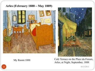 12
Arles (February 1888 – May 1889)
My Room:1888
8/28/2017
Cafe Terrace on the Place du Forum,
Arles, at Night, September,...