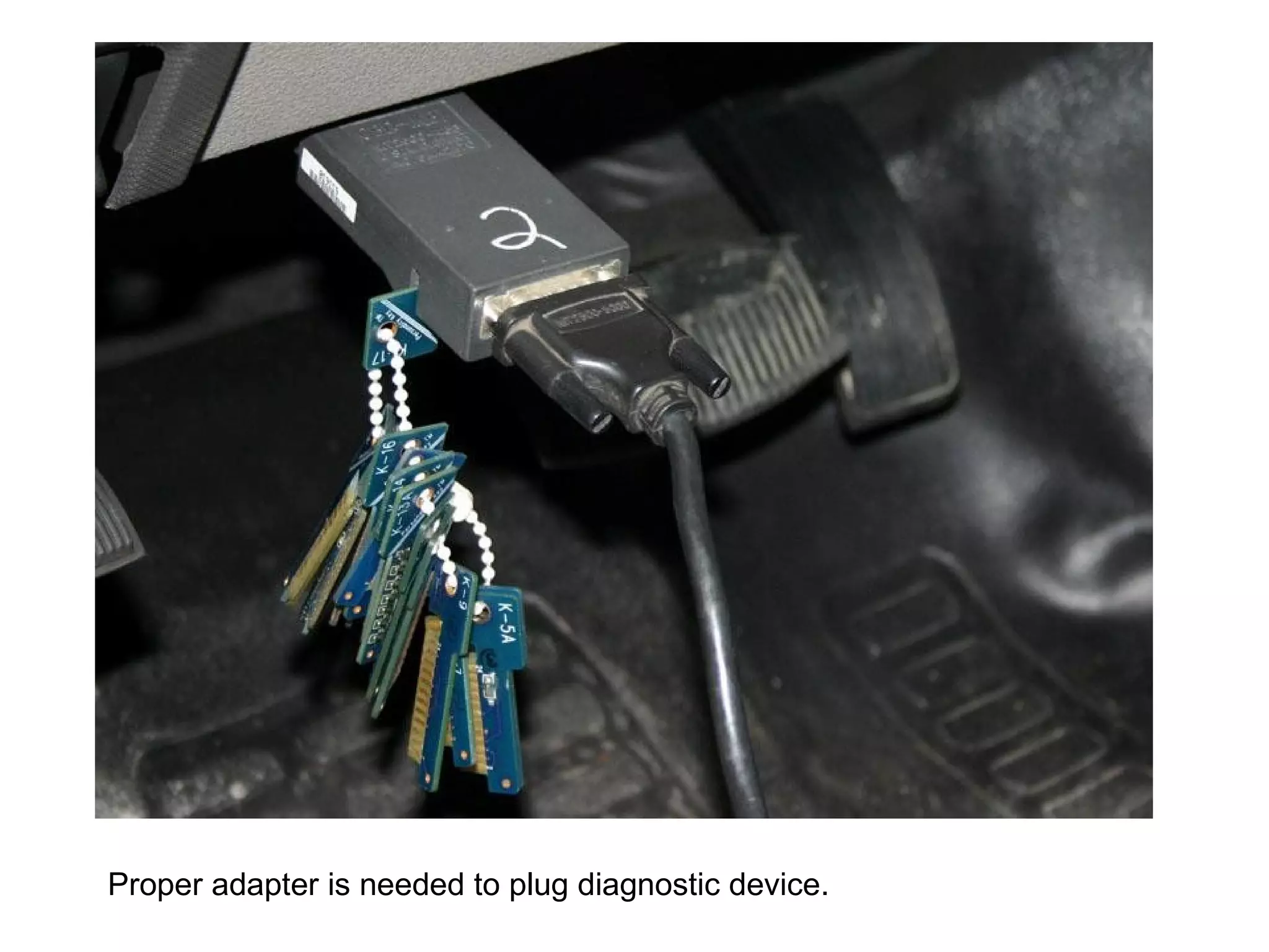 Proper adapter is needed to plug diagnostic device. 