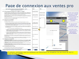 Ce  lien permet d’afficher et d’imprimer les  CGV Ce lien vous permet d’envoyer un  mail  directement et répertorie toutes les coordonnées (téléphoniques et postales) A présent, connectez-vous en indiquant vos identifiants ou récupérez-les par envoi de mail si vous les avez oubliés. Ces liens vous donnent accès au  formulaire d’inscription 1 1 2 3 4 