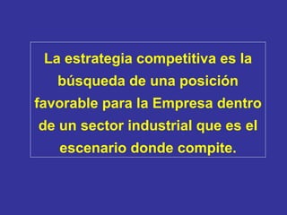 La estrategia competitiva es la búsqueda de una posición favorable para la Empresa dentro de un sector industrial que es el escenario donde compite. 