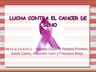 Integrantes:  Melissa Cedeño, Rosana Froment, Sarah Castro, Alejandro León y Francisco Borja LUCHA CONTRA EL CANCER DE SENO 