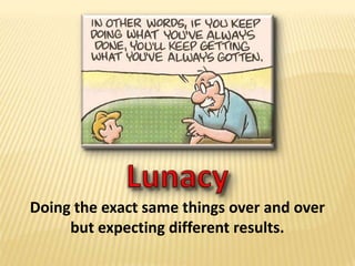 Doing the exact same things over and over but expecting different results.