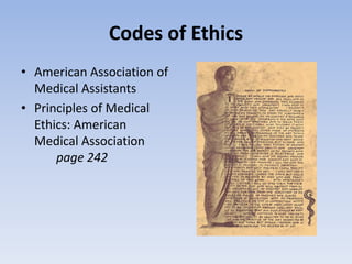 Codes of EthicsAmerican Association of Medical AssistantsPrinciples of Medical Ethics: American Medical Associationpage 242