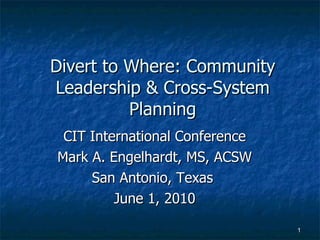 Divert to Where: Community Leadership & Cross-System Planning ,[object Object],[object Object],[object Object],[object Object]