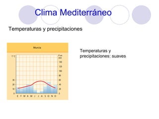 Clima Mediterráneo Temperaturas y precipitaciones Temperaturas y precipitaciones: suaves