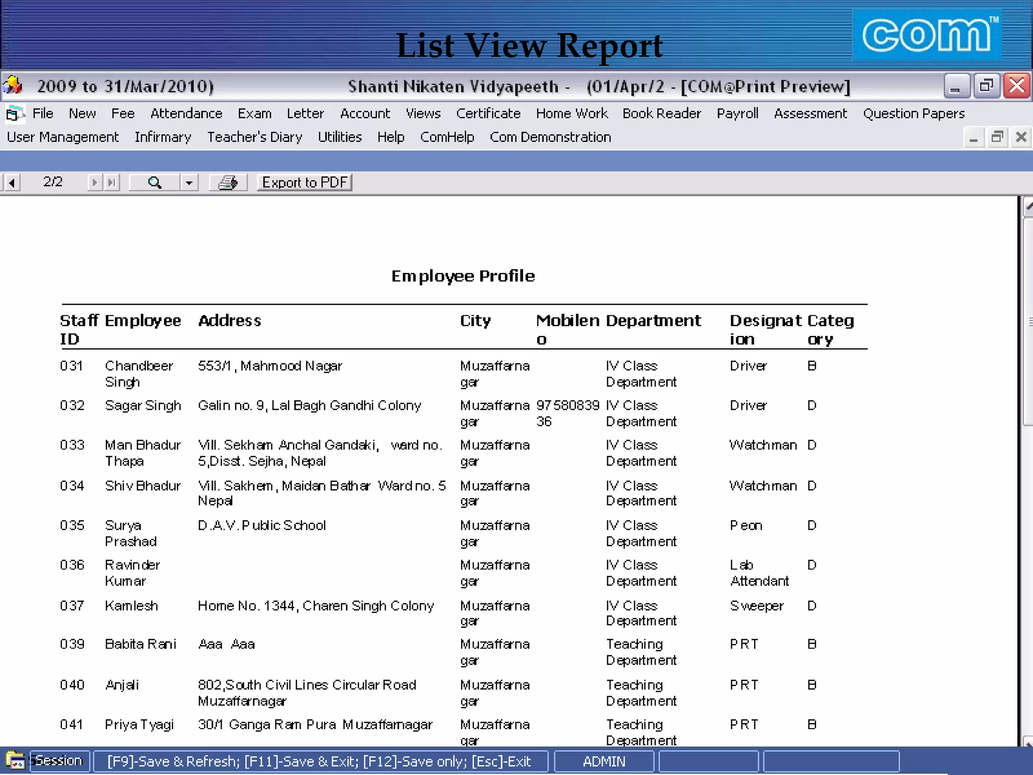 Characteristic of Com Automation  List View Report 
