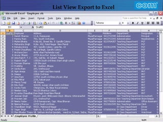 Characteristic of Com Automation  List View Export to Excel 