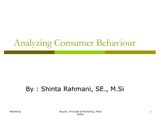Marketing Source : Principle of Marketing, Philip Kotler1Analyzing Consumer BehaviourBy : Shinta Rahmani, SE., M.Si