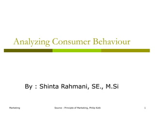 Analyzing Consumer Behaviour By : Shinta Rahmani, SE., M.Si 
