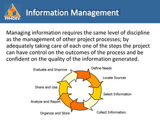 <ul><li>Managing information requires the same level of discipline as the management of other project processes; by adequa...