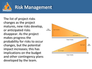 <ul><li>The list of project risks changes as the project matures, new risks develop, or anticipated risks disappear. As th...