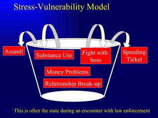 Stress-Vulnerability Model Money Problems Relationship Break-up Assault Substance Use Fight with  boss Speeding Ticket This is often the state during an encounter with law enforcement 