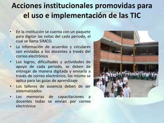 Mejorar en las relaciones interpersonales entre los estudiantesAcciones implementadas por la institución para enfrentar los diferentes problemasen cuanto a lo académico.en la institución se han implementado dos refuerzos antes de finalizar cada periodo escolar.Las recuperaciones para los estudiantes que no alcanzaron los logros durante el periodo, donde los estudiantes cuentan con 10 días hábiles después de la entrega de notas de cada periodo para entregar y sus tentar los trabajos dejados por cada área.Las nivelaciones que se aplicaran a los estudiantes que tengan las siguientes características:No fueron promovidos de grado
