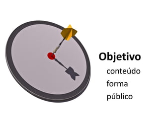 Objetivo
 conteúdo
 forma
 público
 