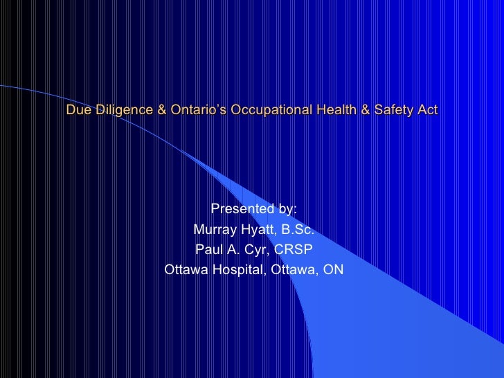 Due Diligence & Ontario's Occupational Safety Act