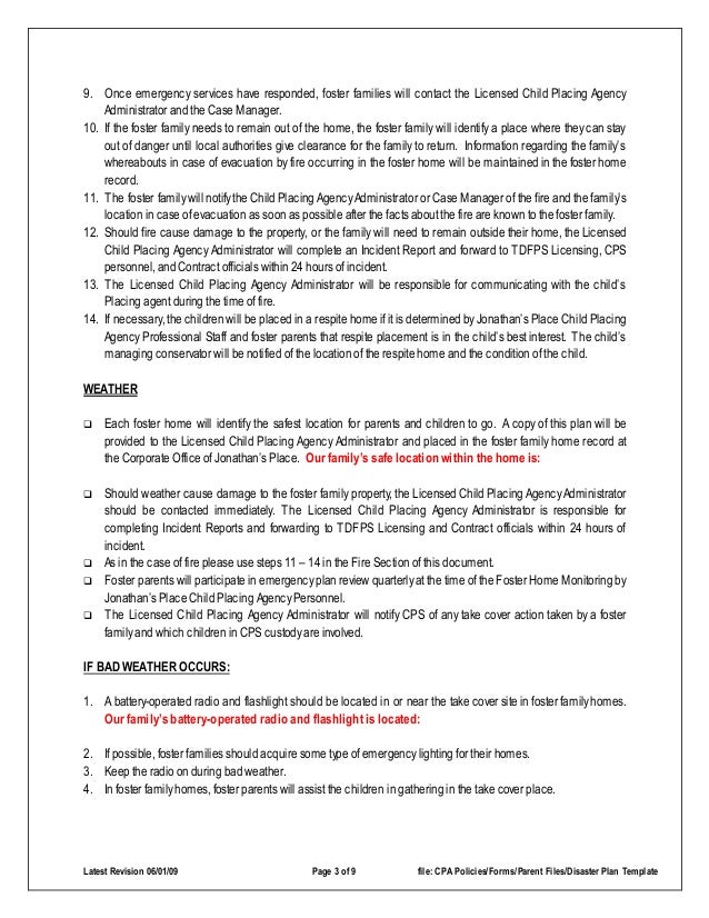 disaster emergency plan template for families