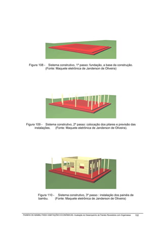 Figura 108 -      Sistema construtivo, 1º passo: fundação, a base da construção.
                     (Fonte: Maquete eletrônica de Janderson de Oliveira)




  Figura 109 - Sistema construtivo, 2º passo: colocação dos pilares e previsão das
        instalações. (Fonte: Maquete eletrônica de Janderson de Oliveira).




              Figura 110 - Sistema construtivo, 3º passo : instalação dos painéis de
              bambu.      (Fonte: Maquete eletrônica de Janderson de Oliveira)




PAINÉIS DE BAMBU PARA HABITAÇÕES ECONÔMICAS: Avaliação do Desempenho de Painéis Revestidos com Argamassa   102
 