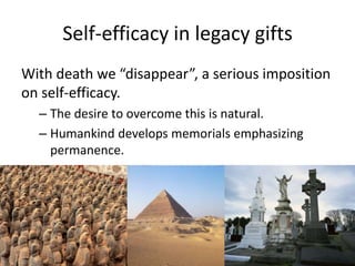 Reciprocity or social exchange is limited.  Prior to the gift, the intention is revocable.  After the gift, the donor is gone.x=1. Definitiveness2. ObserversInterdependent Utility(Recipient’s experience)Self-Identity(Donor as giver)Self-Efficacy(Donor as change agent)Reciprocity(Response of Recipient to Donor)Social Exchange (Response of Others to Donor)Cultural Norms (Response of Others to Others)