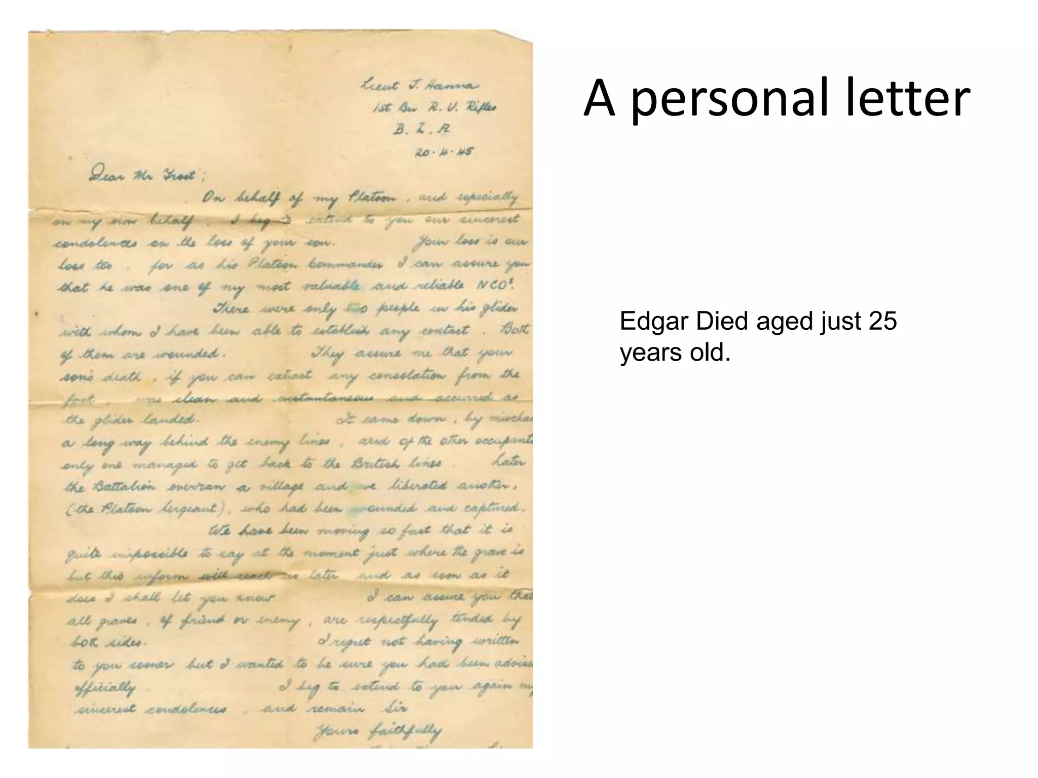 A personal letterEdgar Died aged just 25 years old.