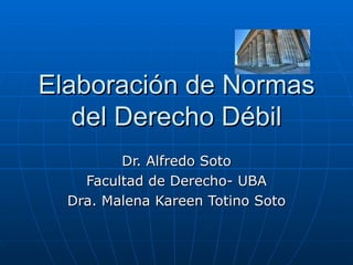 Elaboración de Normas del Derecho Débil Dr. Alfredo Soto Facultad de Derecho- UBA Dra. Malena Kareen Totino Soto 