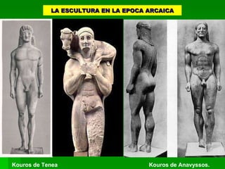 LA ESCULTURA EN LA EPOCA ARCAICA Kouros de Tenea  Kouros de Anavyssos.   